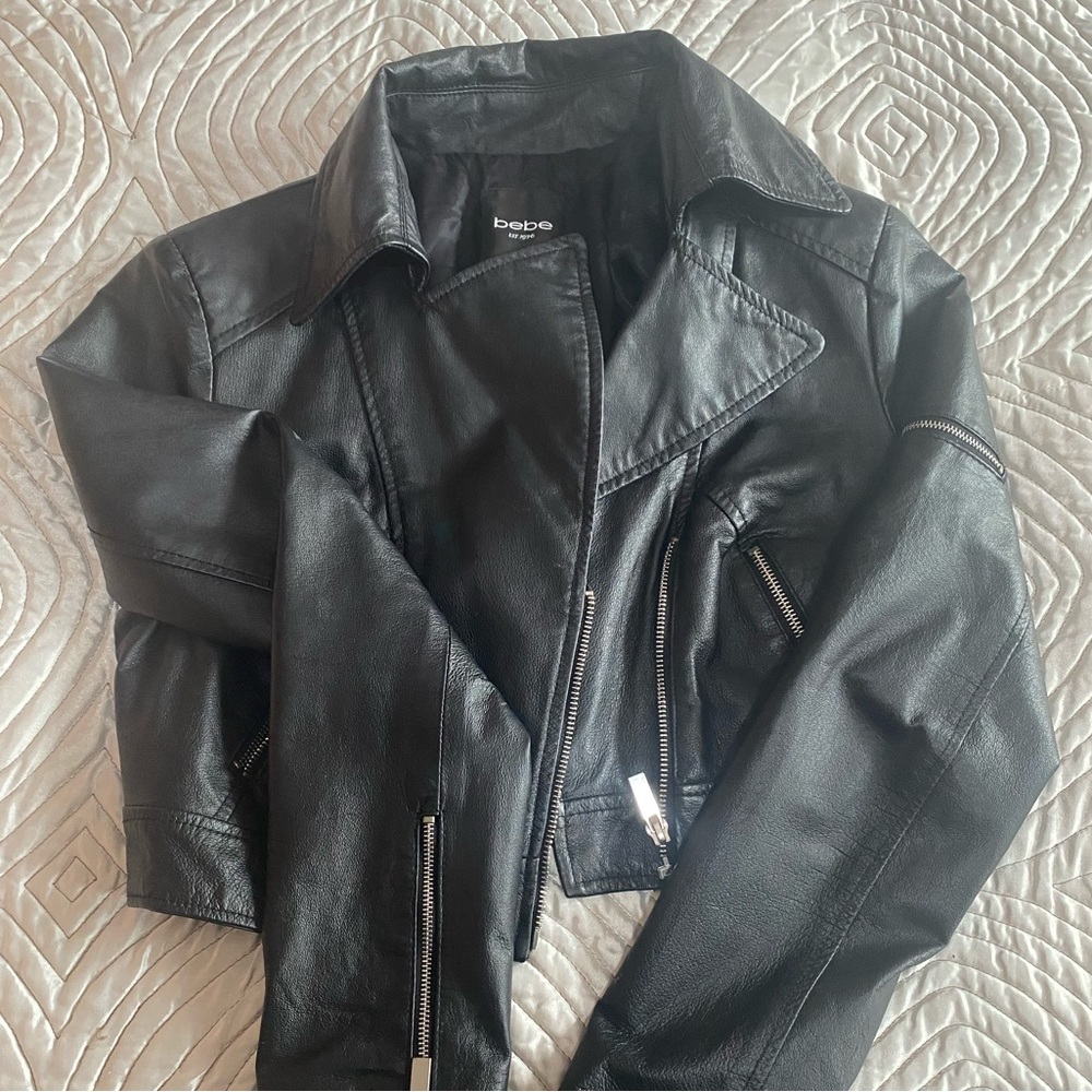Bebe Genuine Leather Cropped Moto Jacket - Like New Condition